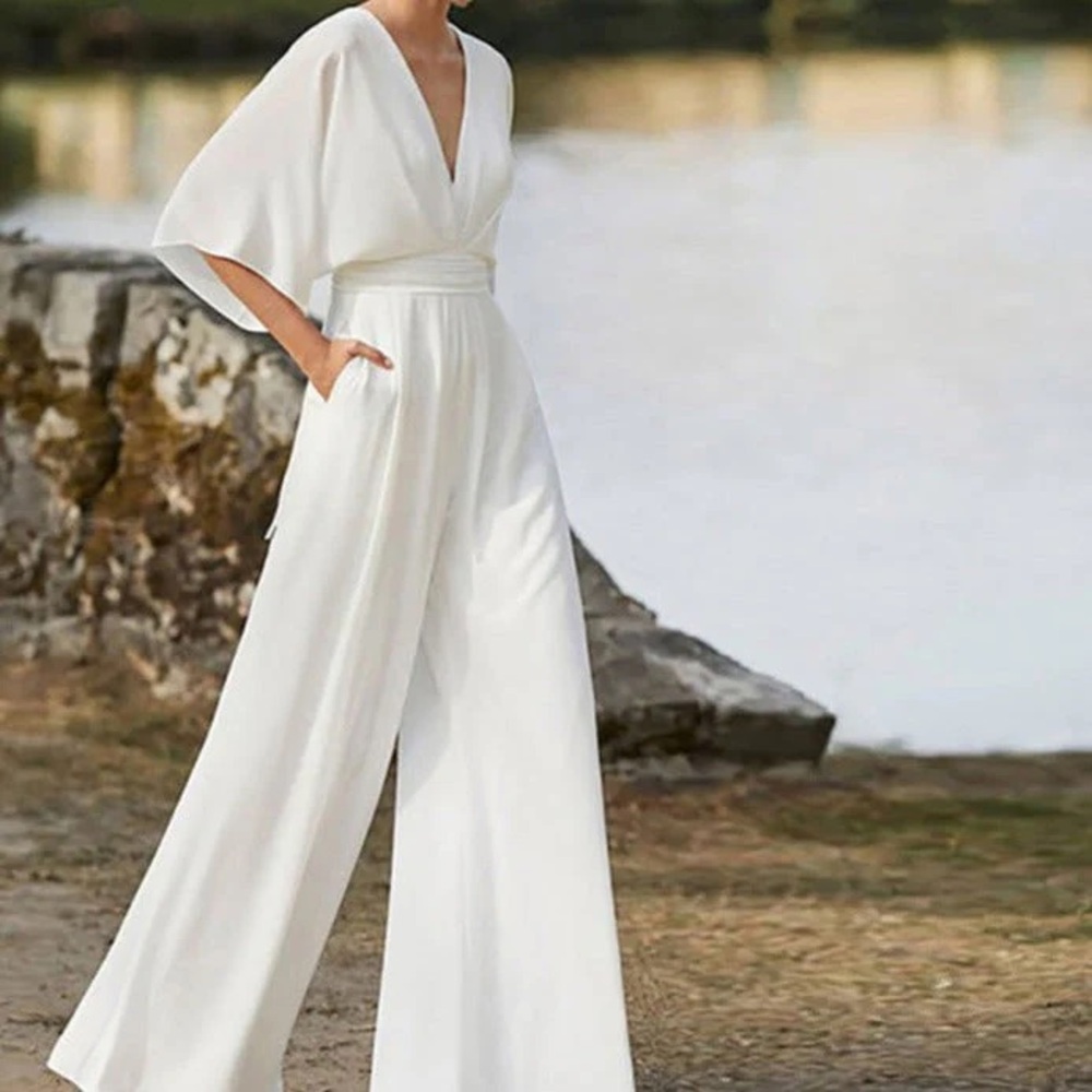 Lena White V-neck Jumpsuit